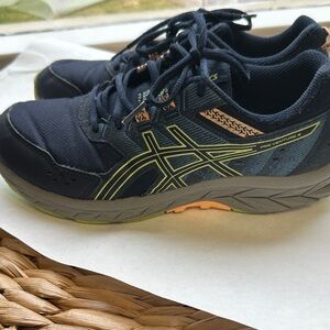 Asics boys Navy Athletic Trail Shoes with Lime Accents